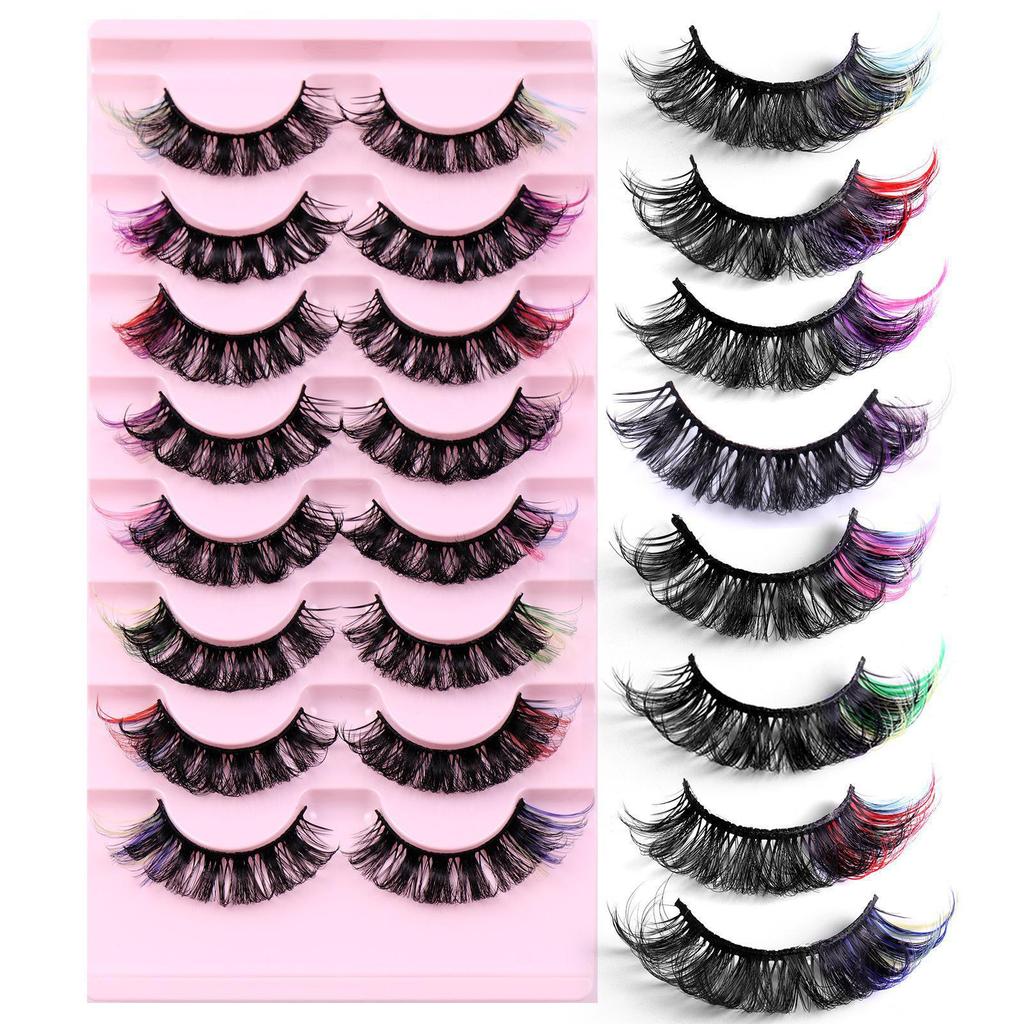 Pack of 7 Pairs: Cross-border Dense & Natural Curly Eyelashes with Colored Ends