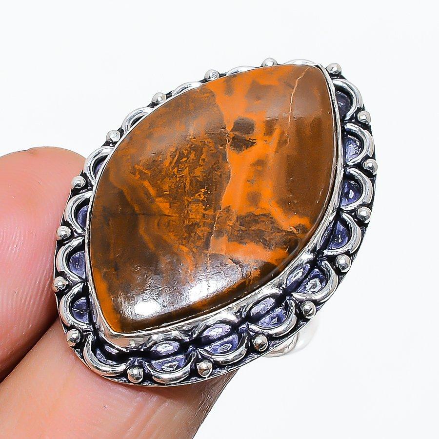 Ocean Jasper Gemstone Handmade 925 Sterling Silver Jewelry Ring Size 8 SU-10552