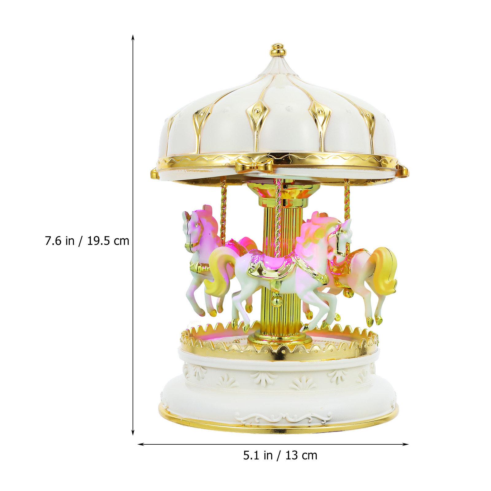 Pink Wooden Rotating Carousel Music Box Creative Romantic Desktop Ornament Exquisite Craftsmanship Gift for Music Box Collectors