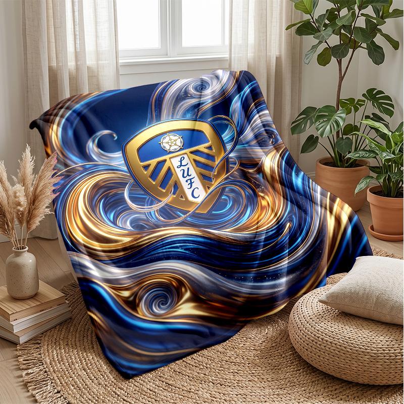 Leeds United Football Print Flannel Blanket, Soft Warm Lightweight Throw Blanket for Sofa Bed Camping