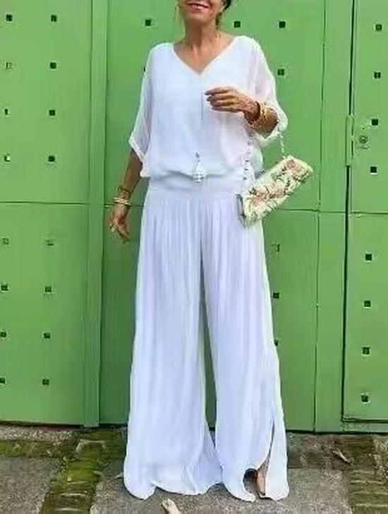 2024 Summer Women's Solid Color Chiffon Set - European & American Fashion