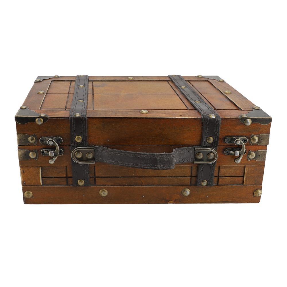 Klappdeckel Dekorative Aufbewahrungsbox Braun Handgefertigte Holz-Schatztruhe Holz Verschließbare Piraten-Schatztruhe Aufbewahrung für Erinnerungsstücke