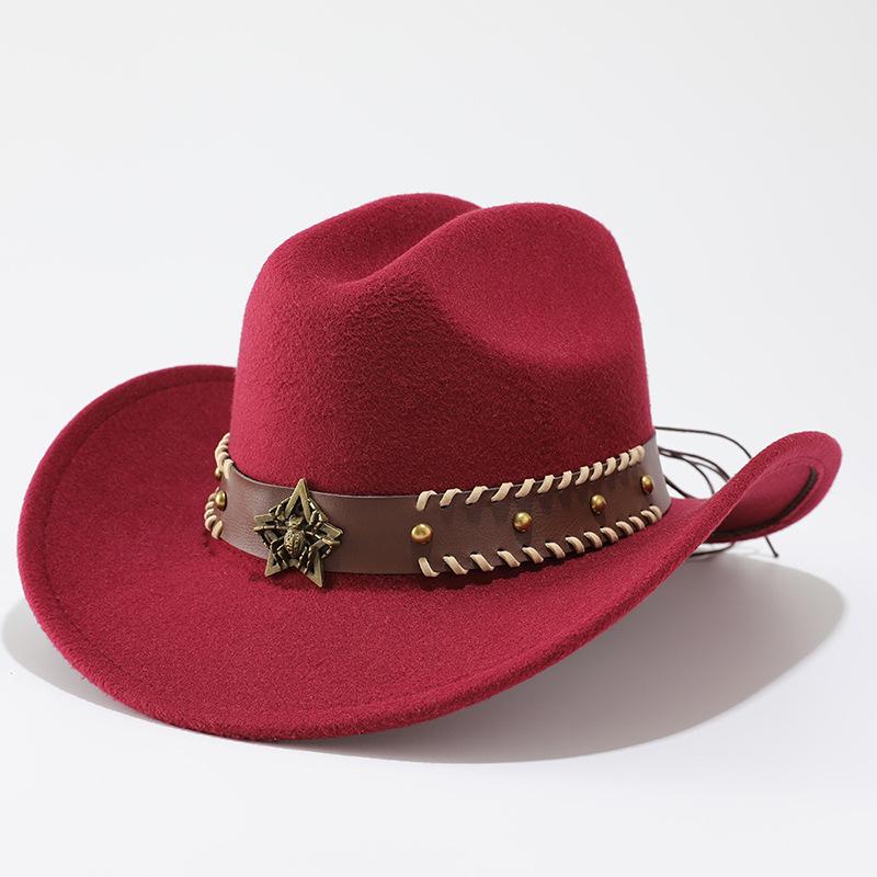 Western cowboy hat top hat versatile solid color big brim woolen jazz hat accessories gift hat men's and women's hats