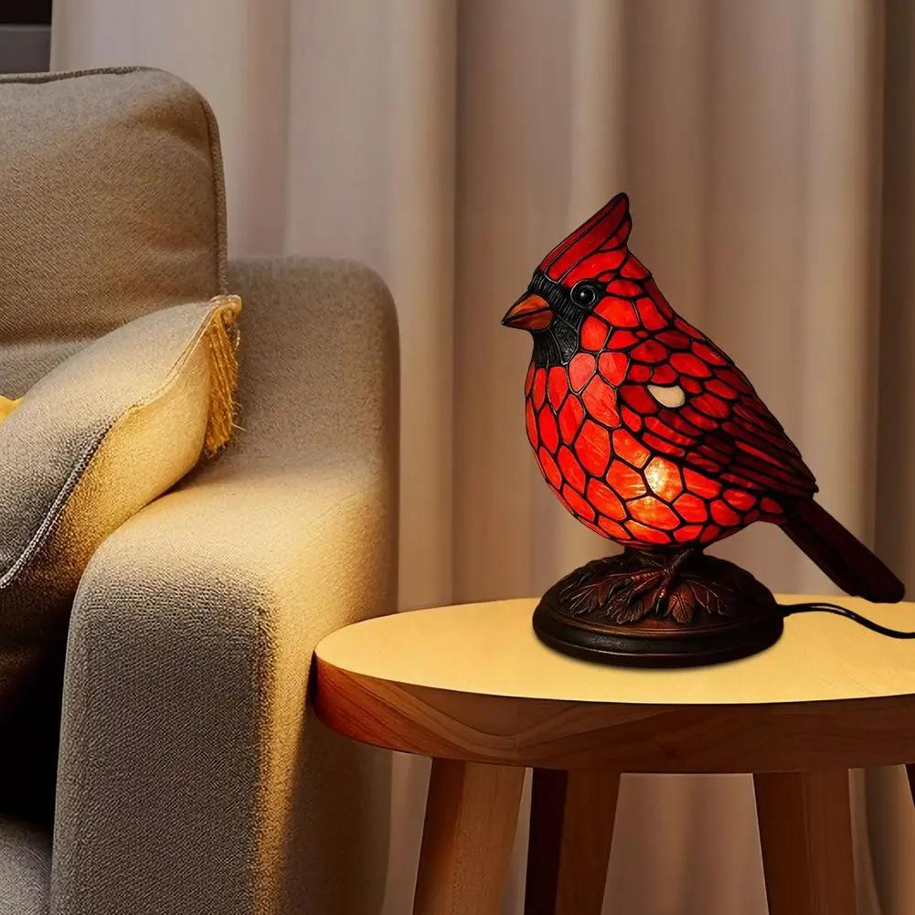 Creative Red Bird Animal Themed Desk Lamp with Artistic Touch - European Style Night Light Perfect for Study Room Ambiance