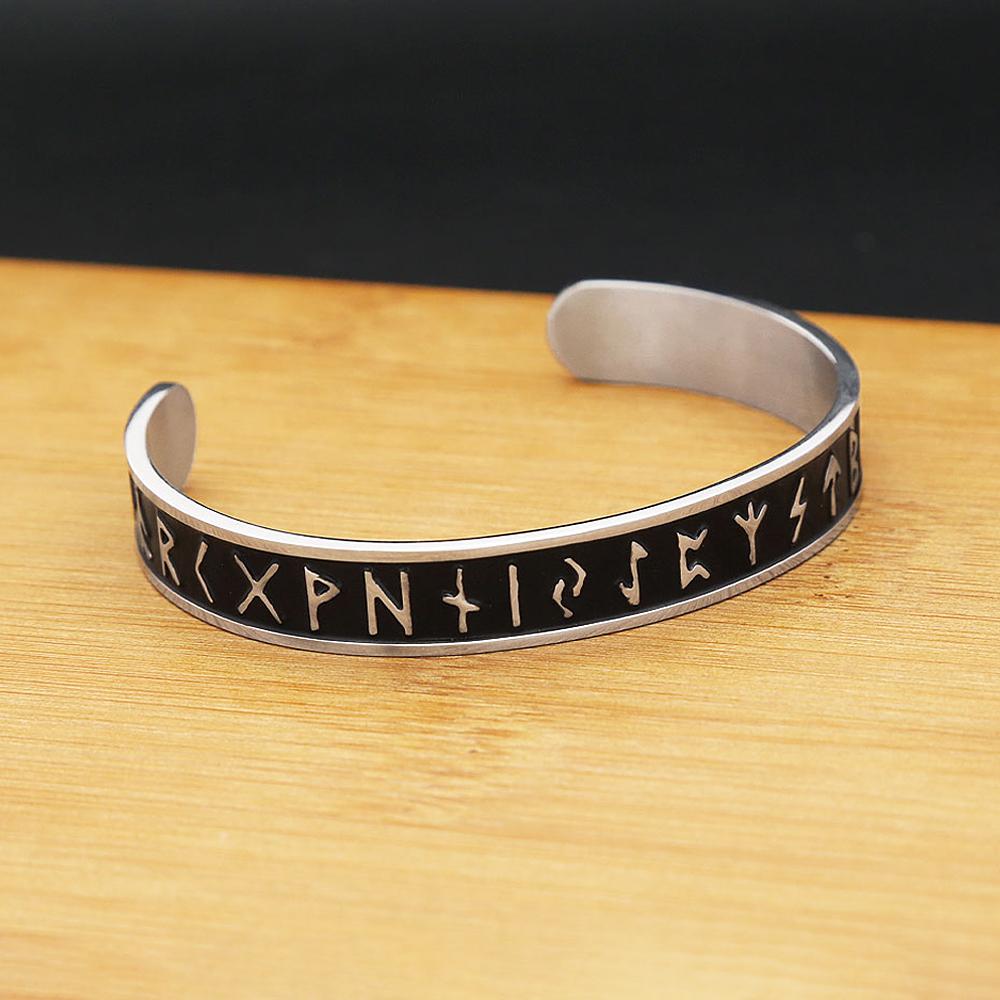 Vintage Nordische Wikinger Runen Einfaches Armband Für Männer Frauen 316L Edelstahl Öffnbares Armreif Armbänder Amulett Schmuck Geschenke