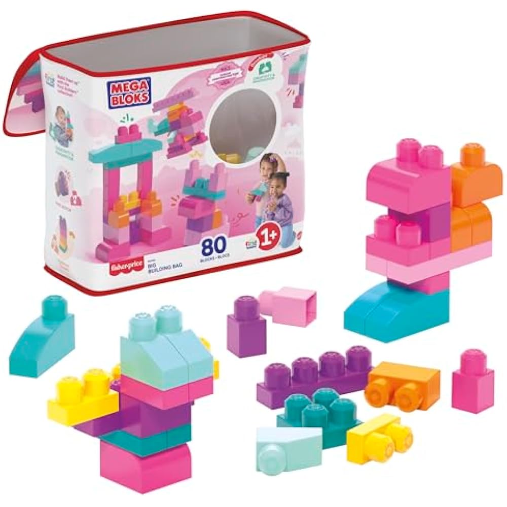 MEGA (MEGA) 80pcs block pack with plenty of mega blocks from age 1, pink block set, education/lea...
