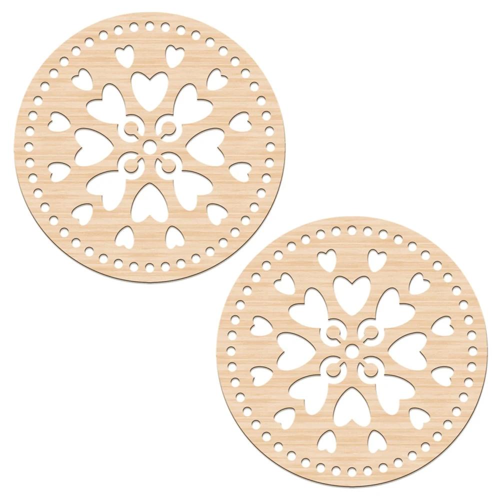 2Pcs Wooden Creative Circular Hollow Pattern Bag Base DIY Wooden Weaving Products And Home Decoration