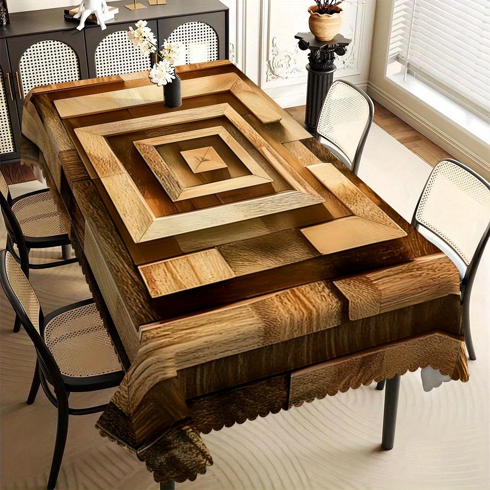 Rustieke Houten Geometrische Print Tafelkleed, Vierkant Plankpatroon met Golvende Rand, Vlekbestendig voor Eetkamer Boerderij Decor 100x160cm
