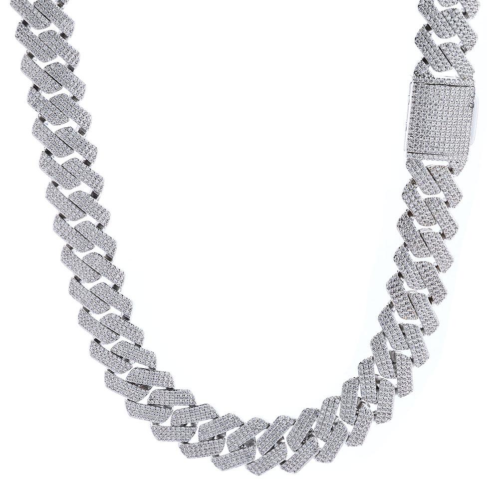 Men's Hip Hop 20mm Three-Row Zircon Rhombus Cuban Chain Full Diamond Necklace