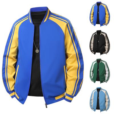 Giacca Casual da Uomo con Collo Rialzato, Blocchi di Colore e Nastro, Giacca Baseball