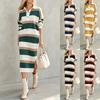 GMXIA Damesmode Herfst Winter Lange Mouw POLO Hals Casual Jurken