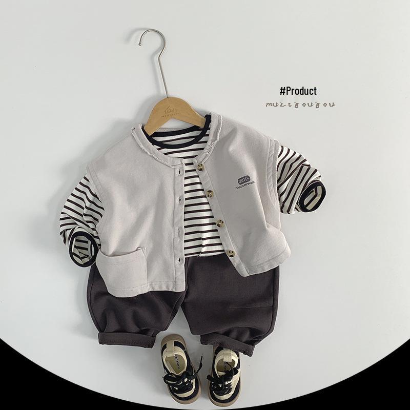 Kids' Striped Casual Korean-Style T-Shirt for Boys and Girls - Trendy and Versatile Baby and Children's Top