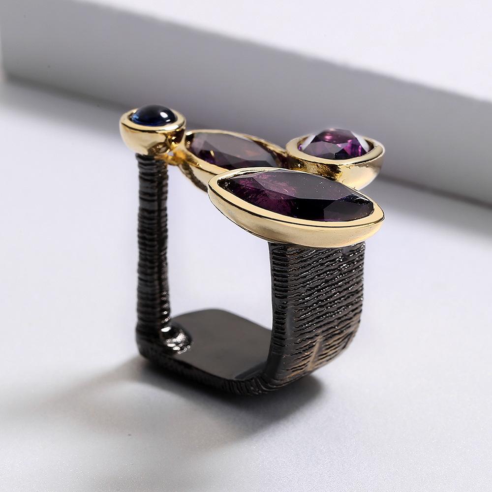 Designer Style Open Ring Retro Style High-end Design Natural Amethyst Ring