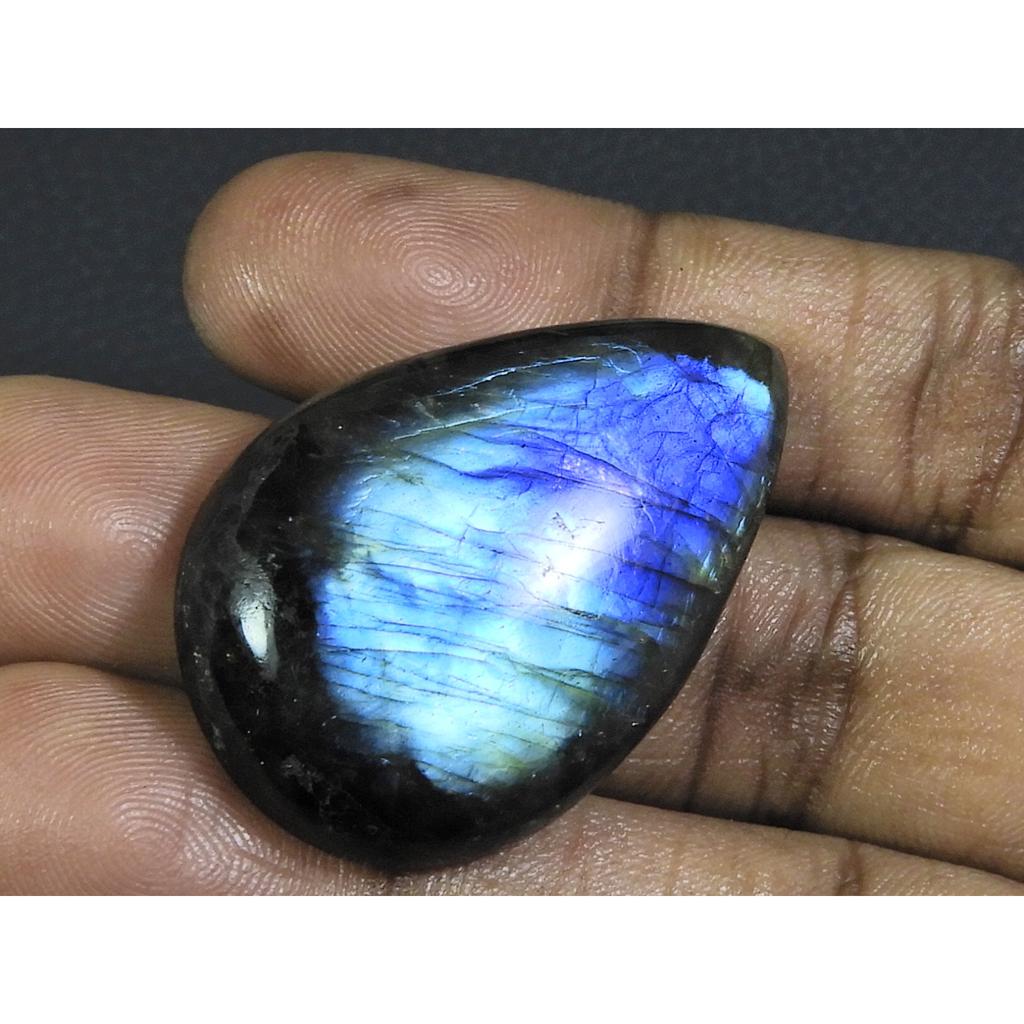 76Cts. Natural Labradorite Blue Fire Pear Cabochon Loose Gemstone 26X40X08MM B-18