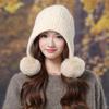 Fleece Kaninchenfell Gestrickte Thermomütze Damen Herbst und Winter Mode Pompon Ohrenschützer Wolle Pullovermütze