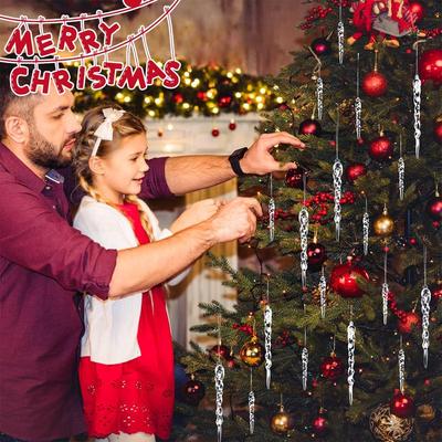 24Pcs Christmas Tree Decoration Items 4 Styles Acrylic Crystal Icicle Christmas Hanging Set with Strings Hanging Christmas Ornaments