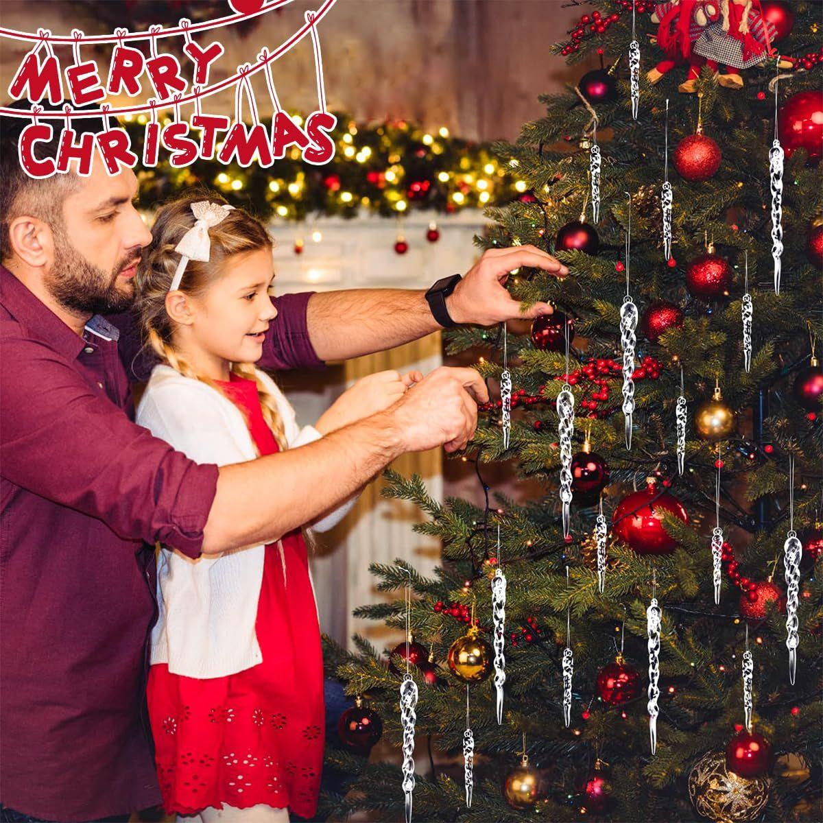 

24Pcs Christmas Tree Decoration Items 4 Styles Acrylic Crystal Icicle Christmas Hanging Set with Strings Hanging Christmas Ornaments