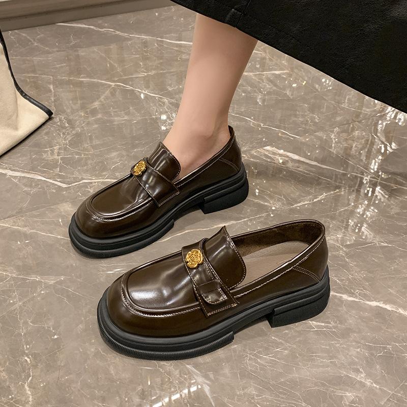 2025 New Women's Shoes British Style Camellia Loafers Student Muffin Thick Heel Platform Single Shoes Round Head One Pedal