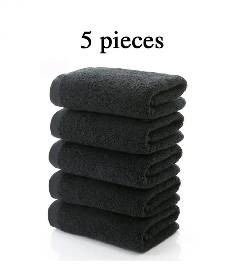 5 pieces 35x75cm 100% Cotton Black Face Towel Set No Fading Hand Towels for Men Hotel Corporate Gift Soft and Highly Absorbent