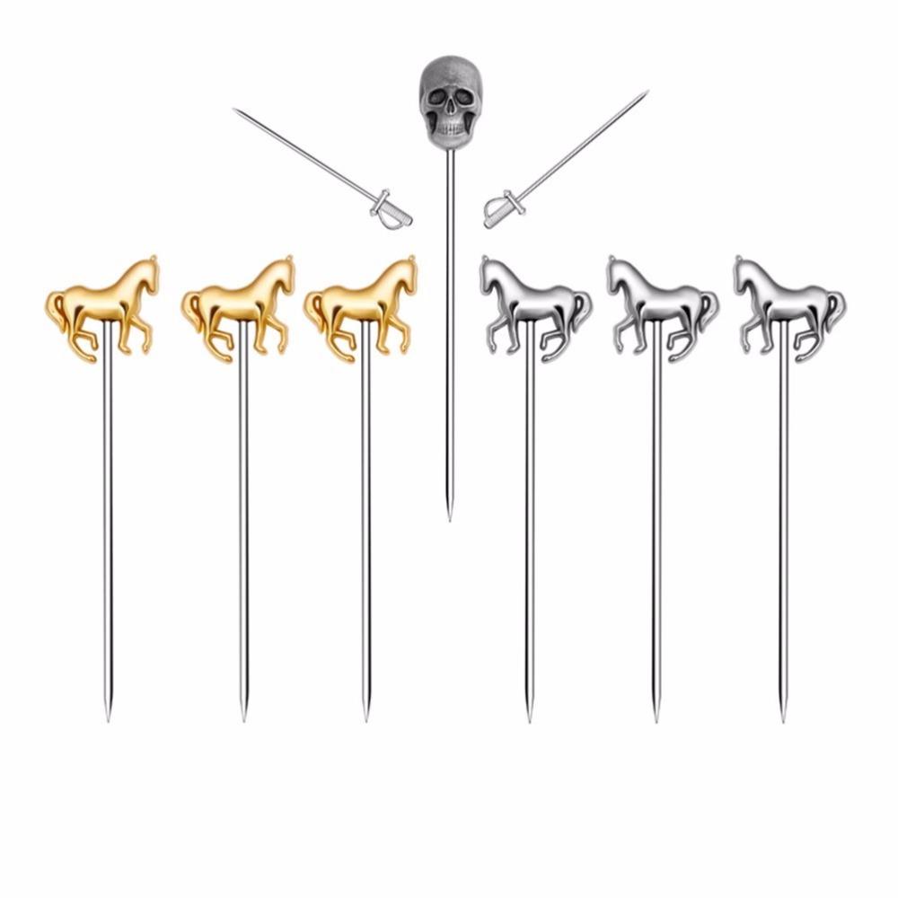12PCS Cocktail Stick Cocktail Pick Skull Shape Horse Shape Martini Cocktail Drink Pin Fruit Pick, Set of 12
