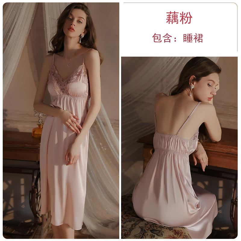 Women's Sheer Mesh Push Up Padded Cami Sleep Dress with Robe Lounge Set