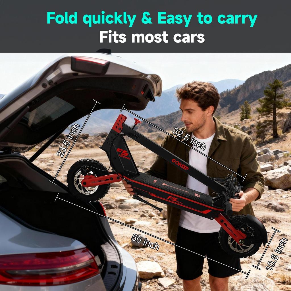 Electric Scooter Gokeep 11" Full Suspension Foldable Electric Scooter 1000W Motor LCD Display 52V 20AH Max Load 120Kg Red F5