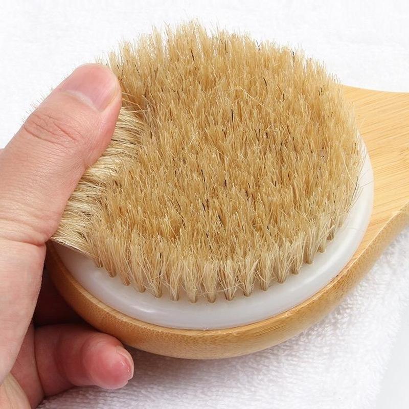 Brosse à dos en bambou à long manche, brosse de douche légère et facile à tenir pour le nettoyage de la peau, l'exfoliation