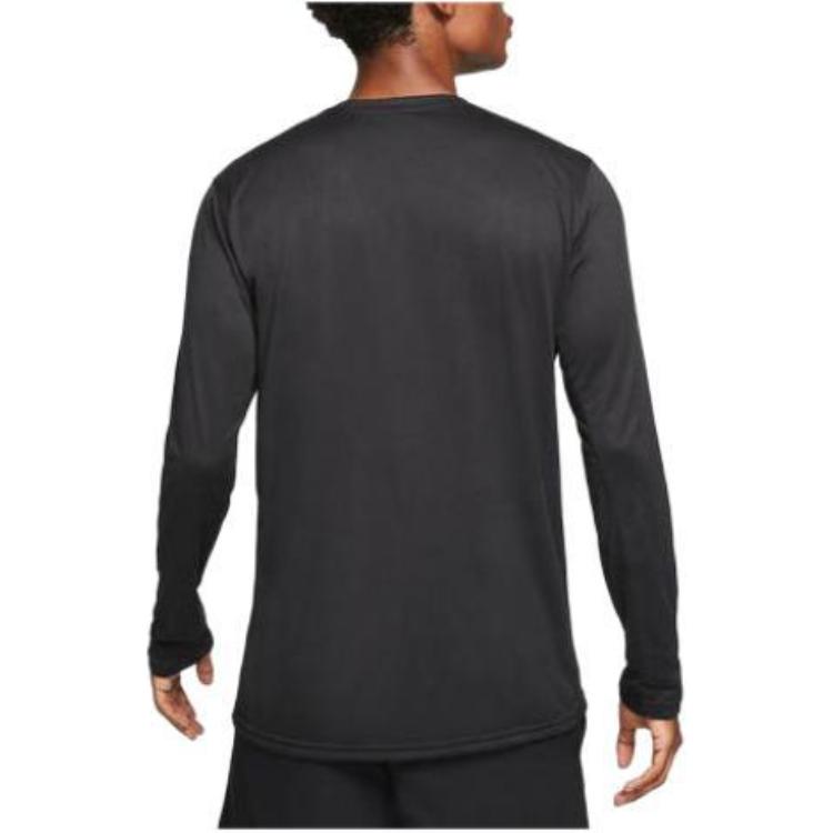 Nike Camiseta de Manga Larga y Cuello Redondo de Color Sólido con Logo para Hombre Tops Negro 727980-010