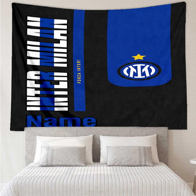 Custom Name Inter Milan Print Tapestry, Backdrop, Easy Setup, Ideal for Bedroom, Office & Living Room, with Aesthetic Wall Hanging Decor.
