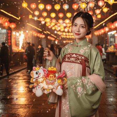 Cartoon New Year Lanterns Traditional PVC Horse Year Lantern Waterproof DIY Material Packages Handheld Lanterns Spring Festival