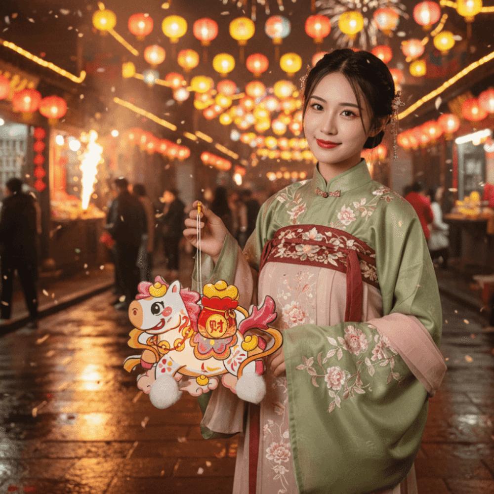 Cartoon New Year Lanterns Traditional PVC Horse Year Lantern Waterproof DIY Material Packages Handheld Lanterns Spring Festival
