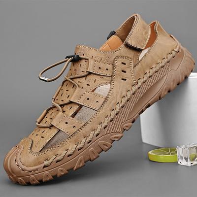 Sandals Men'S Leather Baotou Cool Outdoor Casual Shoes Hollow Breathable Large Size Men'S Shoes Beach Shoes