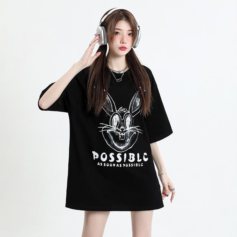 

Футболка из чистого хлопка для пар для женщин и мужчин в одном стиле, новая летняя свободная и тонкая рубашка с круглым вырезом и короткими рукавами с креативным принтом XL чёрный