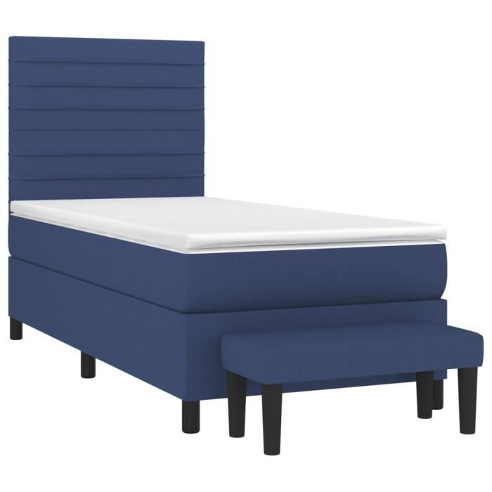 3136651 vidaXL Lit à sommier tapissier avec matelas Bleu 90x200 cm Tissu