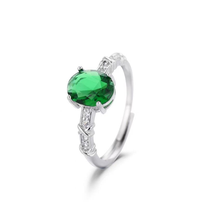 Adjustable Open-Mouth Ring for Influencers: Colorful Gemstones, Blue Pato, Emerald, Zircon – Simple Elegance for Women Live Broadcasts. Emerald Ring