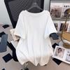 Plus Size Slimming Round Neck Short-Sleeve Mid-Length T-Shirt for Women (200-350 Jin)