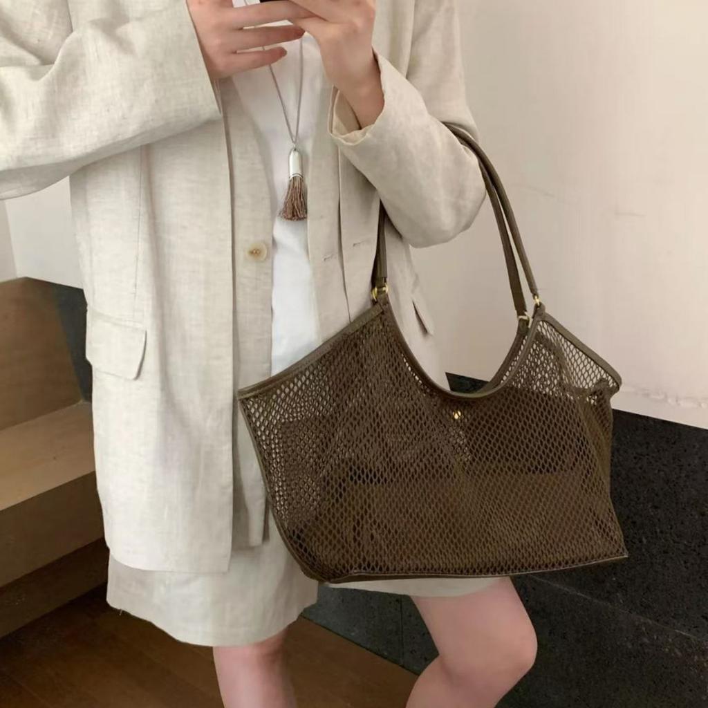 Woven Mesh Portable Tote Bag Women'S Large Capacity Spring And Summer Leisure Vacation Lazy Wind Commuter Shoulder Bag