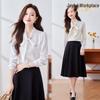 Women's Satin Bow Tie Blouse - Autumn 2024 Long Sleeve Chiffon Draped Top