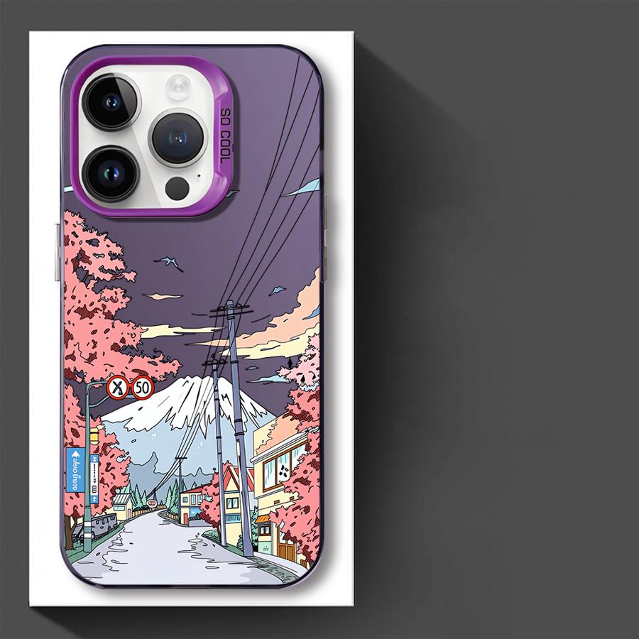 Cartoon Japanese City Scenery Case for iPhone 17 Pro Max 16 11 14 Plus Air 15 12 Pro 13 Phone Cover