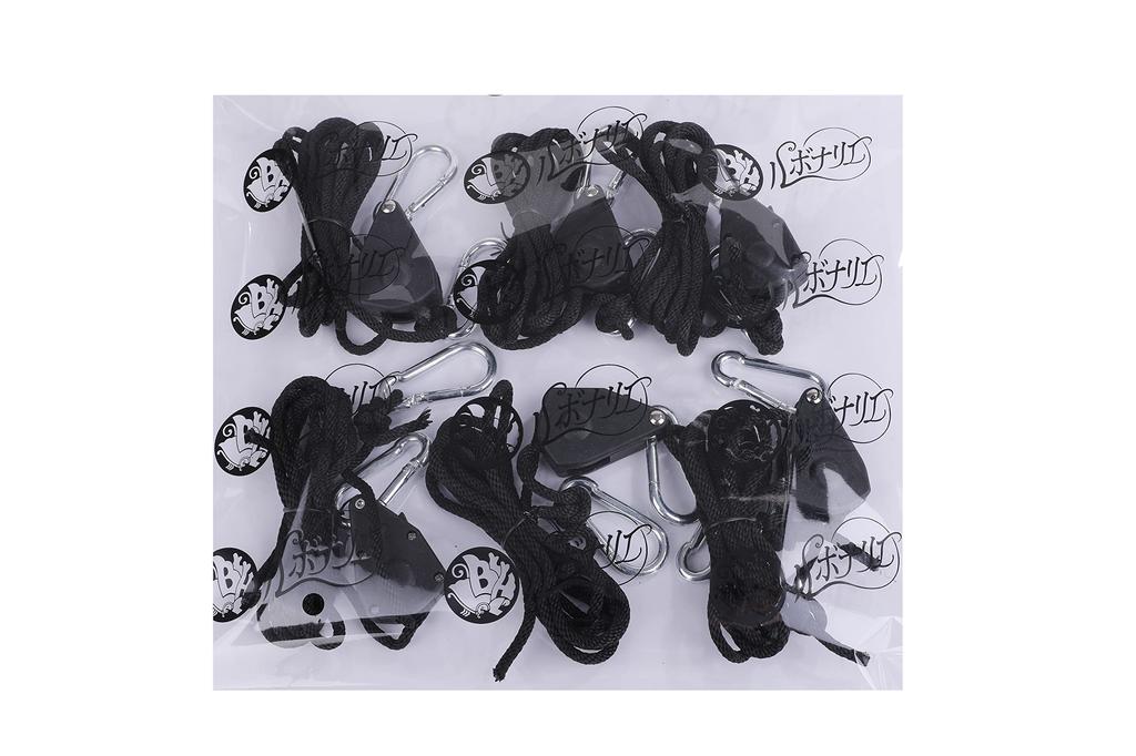 Rubonarie Rope Ratchet, Packing Belt, Rope Tightener, Camping Gear, Rope Tensioner, Rope Hanger, Carabiner, Hanging, 68kg/Pair, Set of 6 (Black)