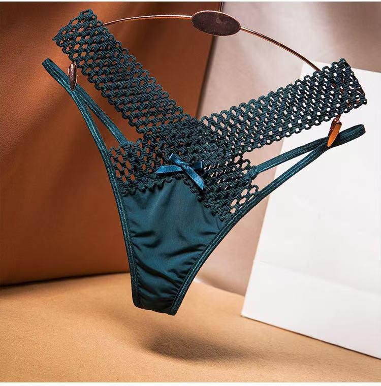 

Женские шелковые прозрачные трусики-стринги с низкой посадкой и вырезом на тонком ремешке - Сексуальный французский дизайн M темно-зеленого