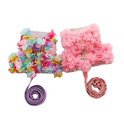 Small Dog Spring Skirt with Leashes Lace Dress Harness Clothes Fashion Outfit for Dogs Fashion Flower Chest Vest