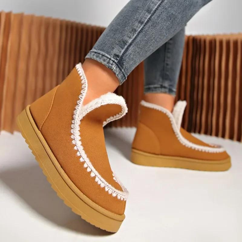 Fashion Women's Plush Warm Winter Snow Boots 2024 Fashion New Comfortable Suede Thick Sole Ankle Boots Slip-On Outdoor Botas De Mujer