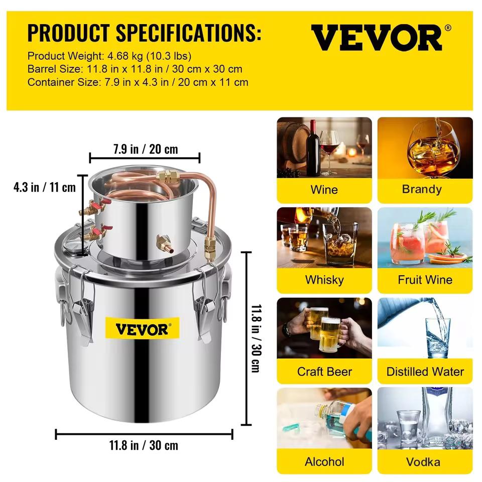 30L Alcohol Brewing Distiller DIY Moonshine Apparatus Stainless Steel Still Whisky Beer Brandy Home Appliance