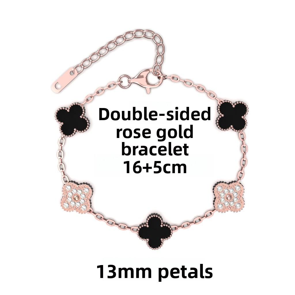 

Браслет из розового золота 13 мм Четырехлистный клевер Вакуумное покрытие Пять цветков Полный женский браслет