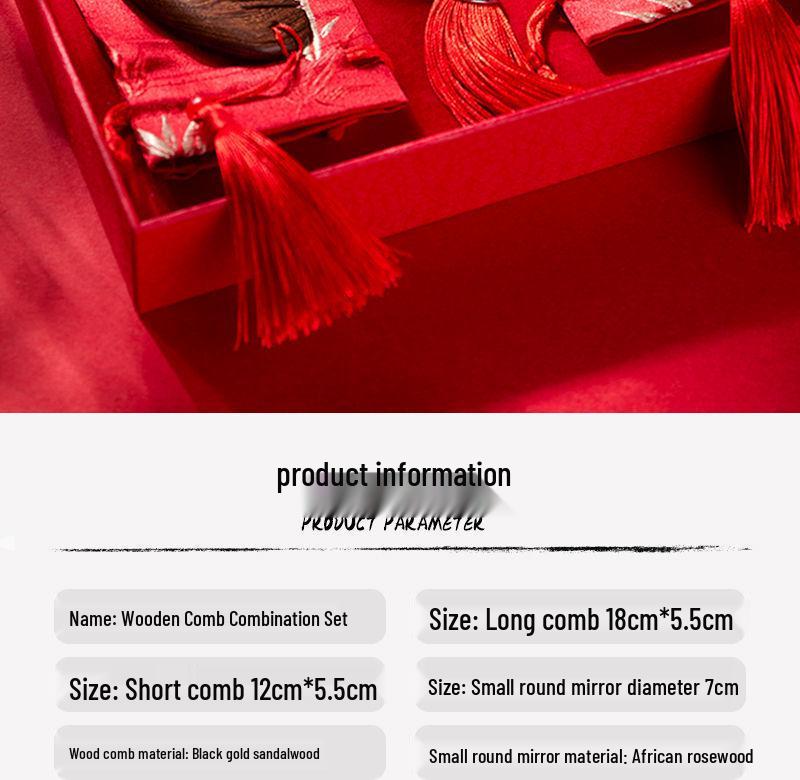 Red Wedding Comb Set for Brides - Elegant Mirror and Hair Combs