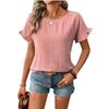 Women Summer Ruffles Short Sleeve O Neck Back Button Solid Color Pullover Shirt Top