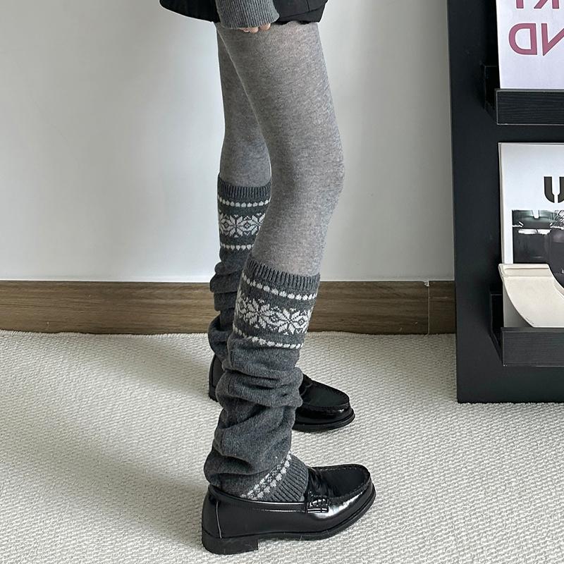 Korean Fair Isle Women'S Socks Autumn And Winter Pile Socks Thick Yarn Knitted Warm Calf Sleeves