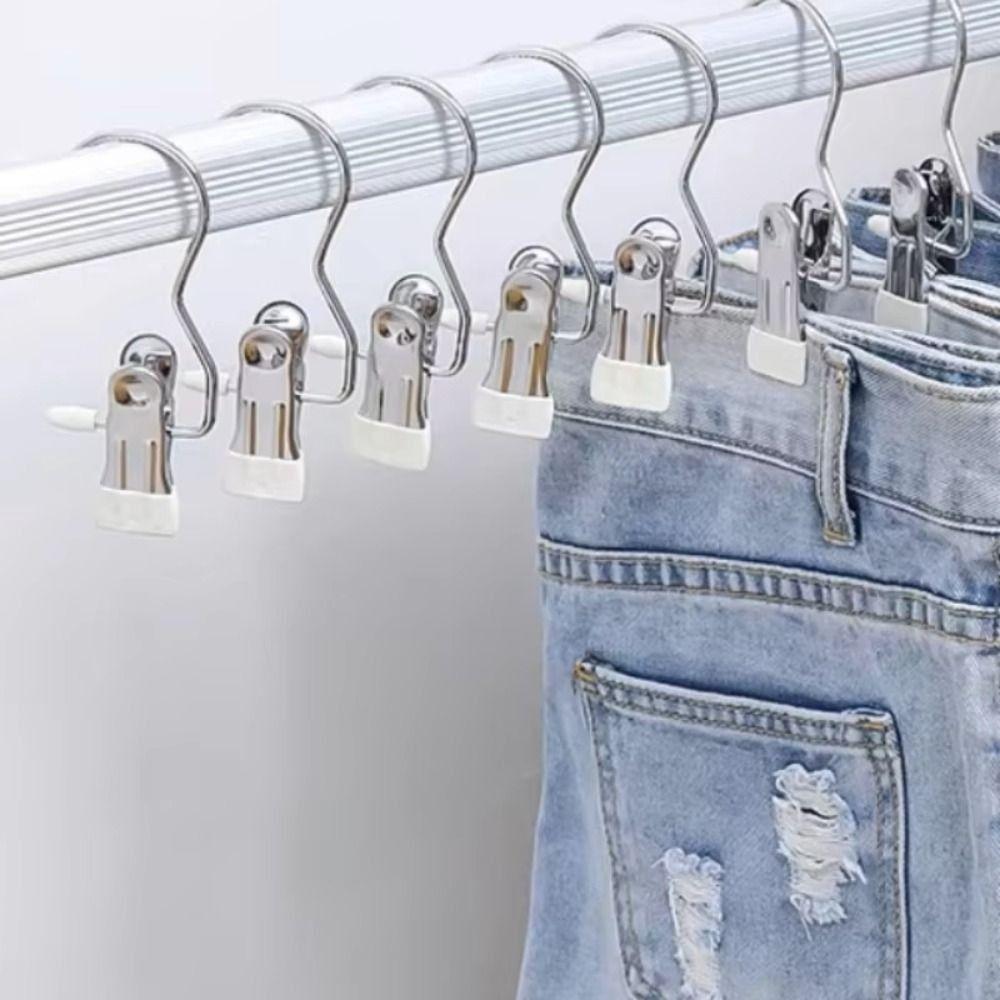 30Pcs Stainless Steel Wardrobe Clothes Clip Hangers with Hook Laundry Clothes Pegs With Hook  Pants