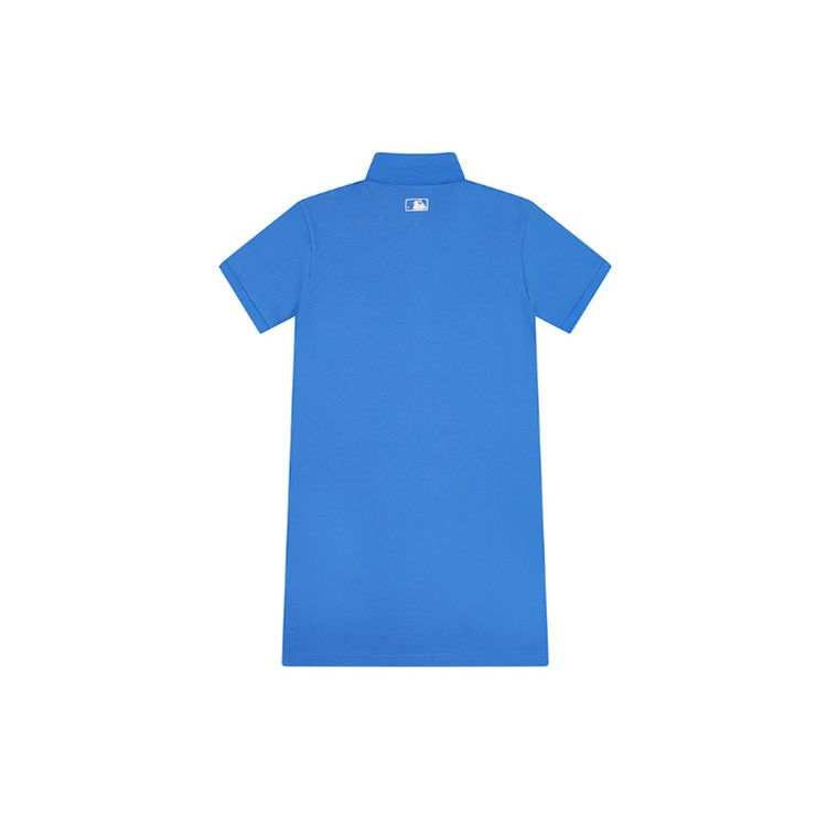 MLB Mode Sport Lässig Locker Basic Einfarbige Polokragen Kurzarm Kleid Damen Kleider Blau 31OP12131-07U